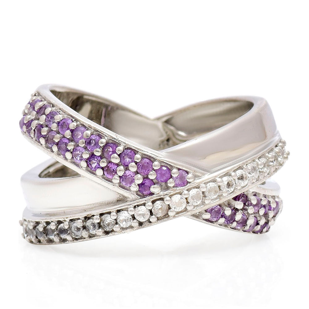 Anel de Prata com Ametista de Marrocos e Topázio Branco  Contraste: Cabeca de Veado (800)