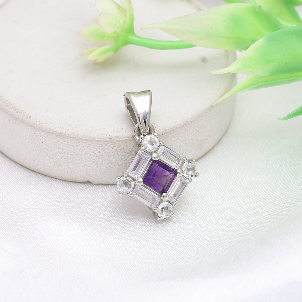 Pendente de Prata com Ametista de Marrocos e Topázio Branco