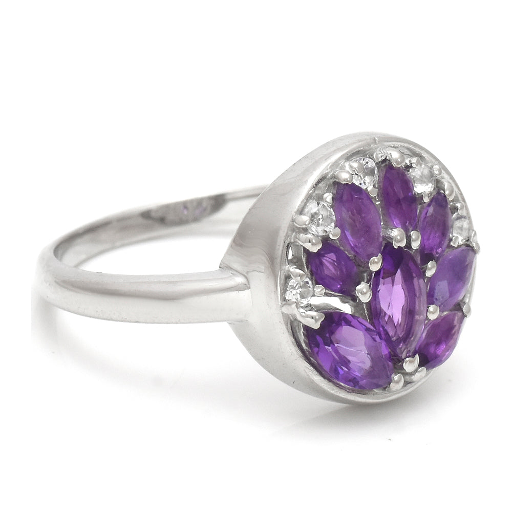 Anel de Prata com Ametista de Marrocos e Topázio Branco 3 