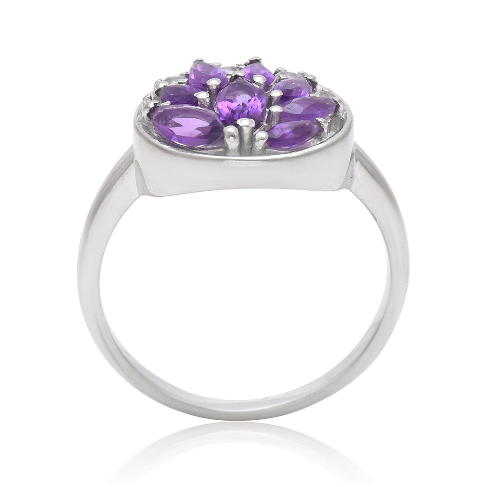 Anel de Prata com Ametista de Marrocos e Topázio Branco
