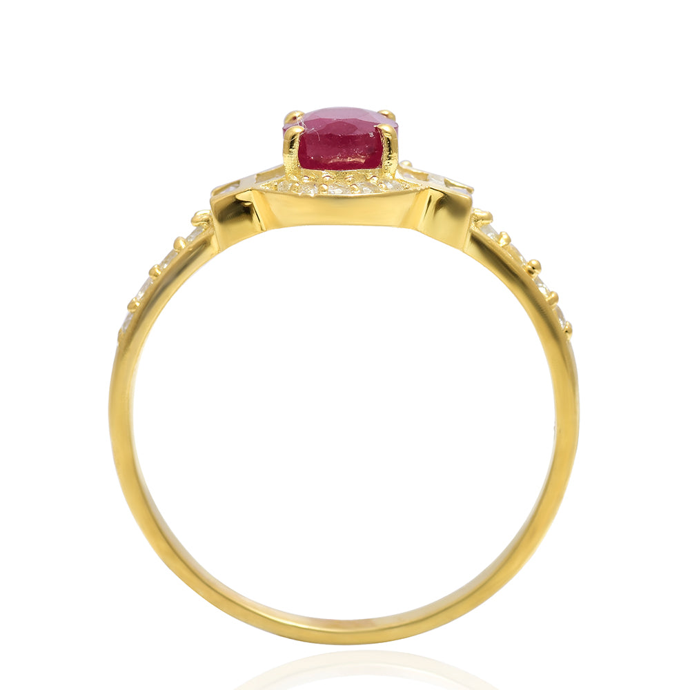 Anel de Prata com Banho de Ouro com Rubi de Madagáscar e Topázio Branco