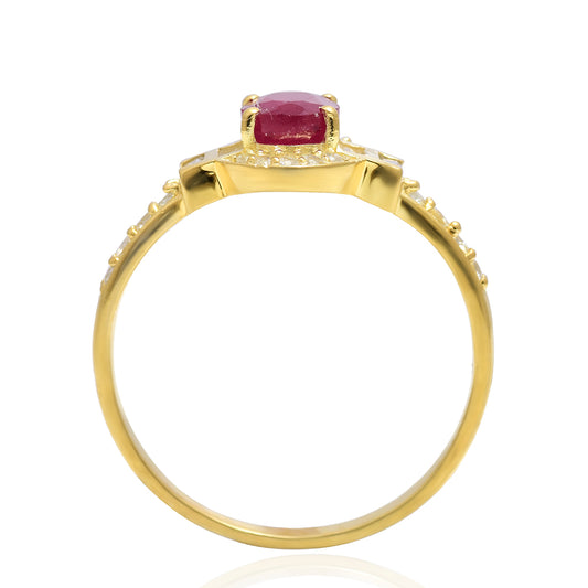 Anel de Prata com Banho de Ouro com Rubi de Madagáscar e Topázio Branco