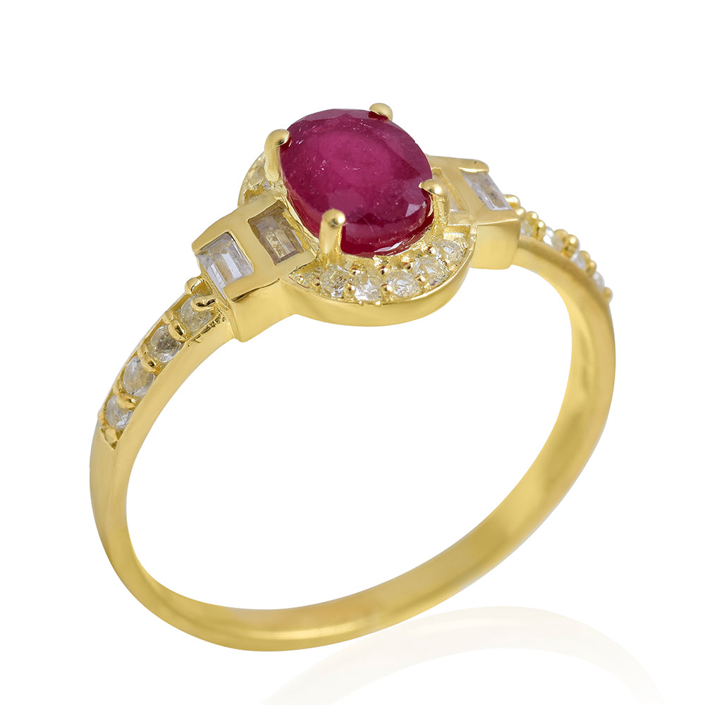 Anel de Prata com Banho de Ouro com Rubi de Madagáscar e Topázio Branco 3 