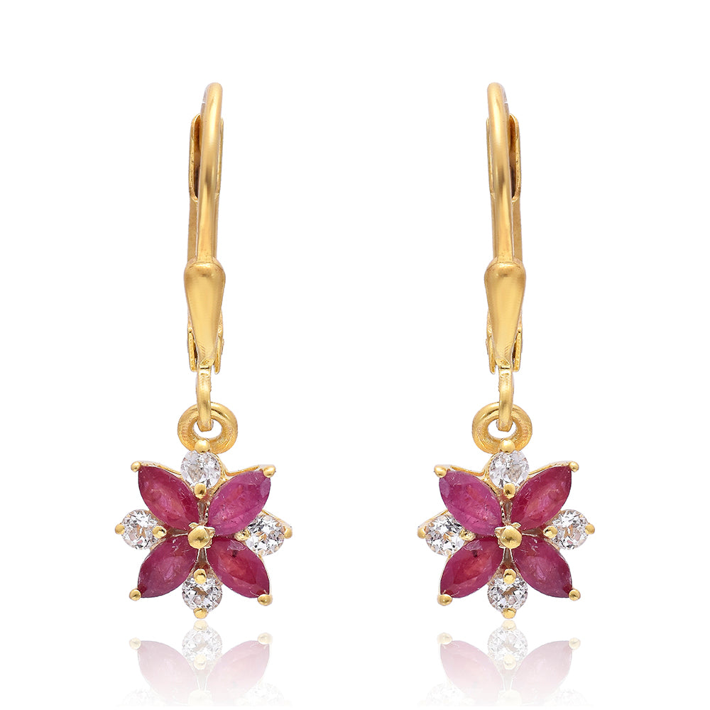 Brincos de Prata com Banho de Ouro com Rubi de Madagáscar e Topázio Branco 4 