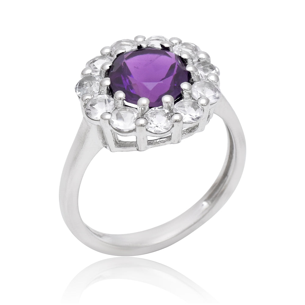 Anel de Prata com Ametista de Marrocos e Topázio Branco 1 