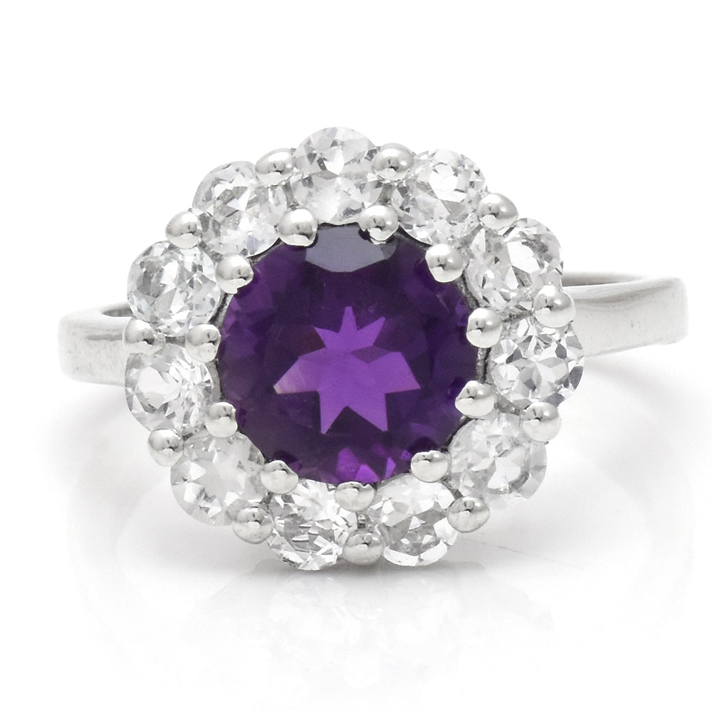 Anel de Prata com Ametista de Marrocos e Topázio Branco 2 