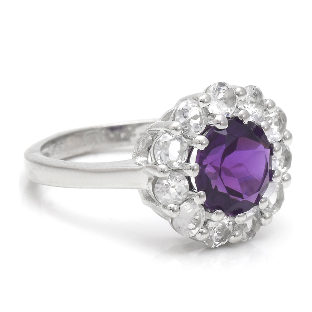 Anel de Prata com Ametista de Marrocos e Topázio Branco 4 