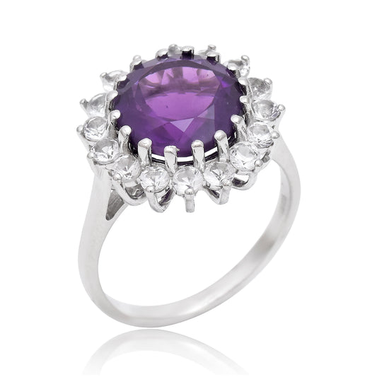 Anel de Prata com Ametista de Marrocos e Topázio Branco