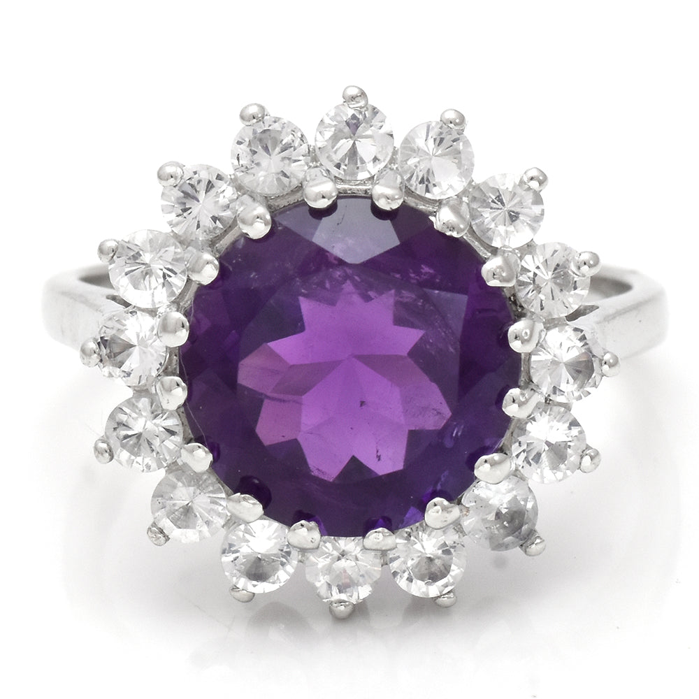 Anel de Prata com Ametista de Marrocos e Topázio Branco 2 