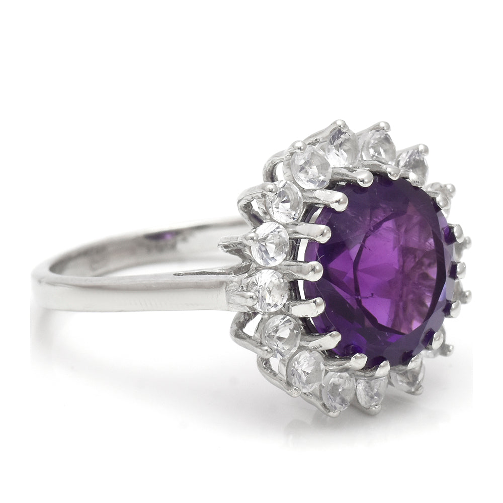 Anel de Prata com Ametista de Marrocos e Topázio Branco