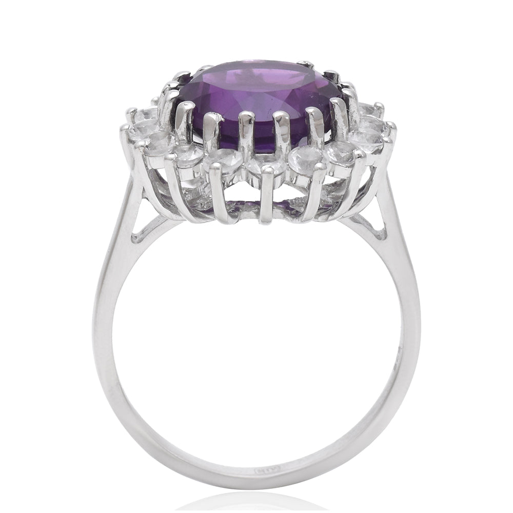 Anel de Prata com Ametista de Marrocos e Topázio Branco 4 