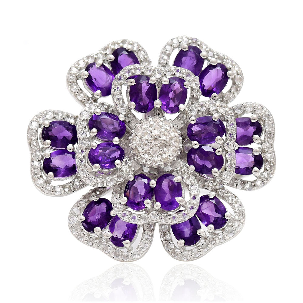 Anel de Prata com Ametista de Marrocos e Topázio Branco  Contraste: Cabeca de Veado (800) 1 