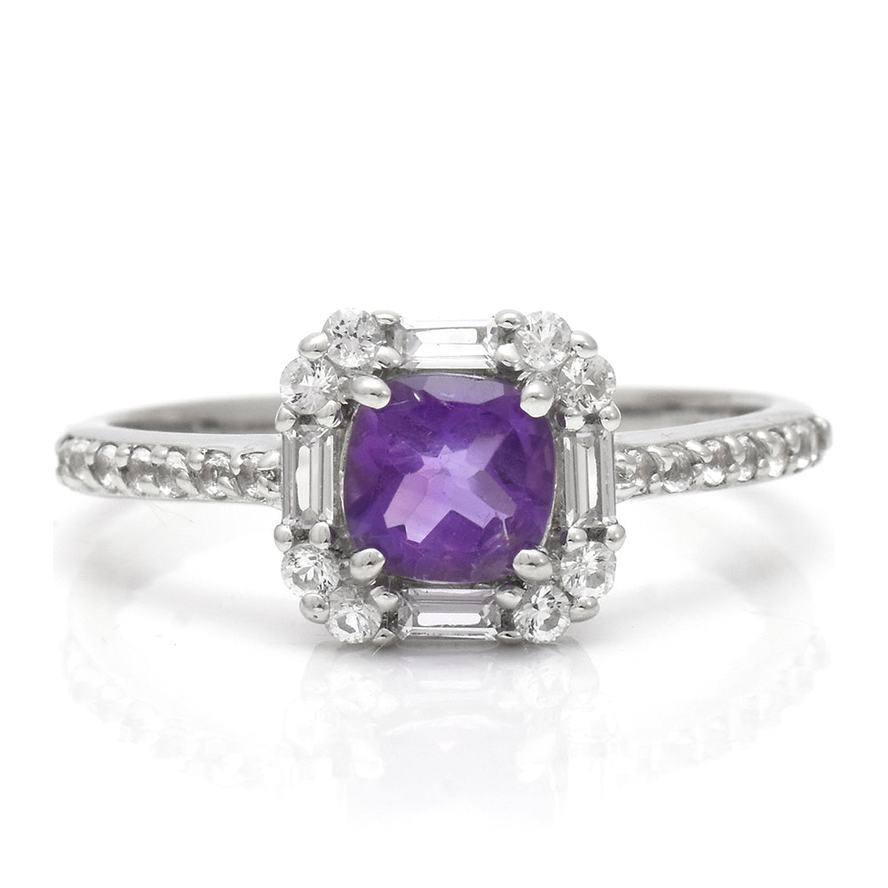 Anel de Prata com Ametista de Marrocos e Topázio Branco