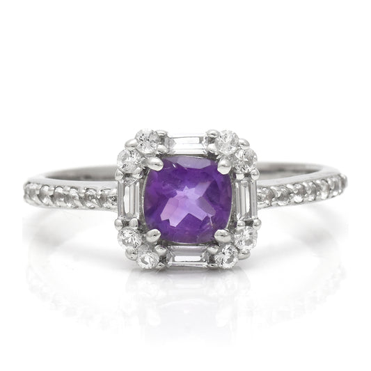 Anel de Prata com Ametista de Marrocos e Topázio Branco