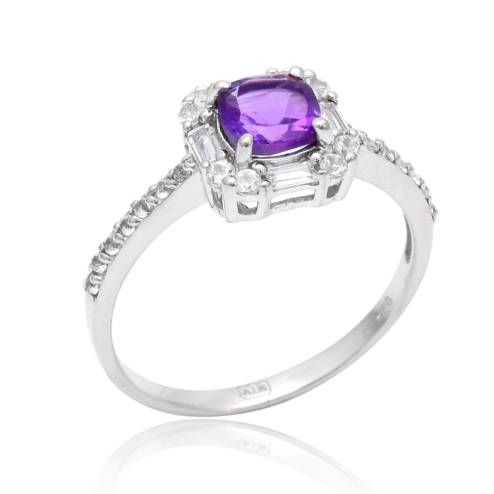 Anel de Prata com Ametista de Marrocos e Topázio Branco 1 