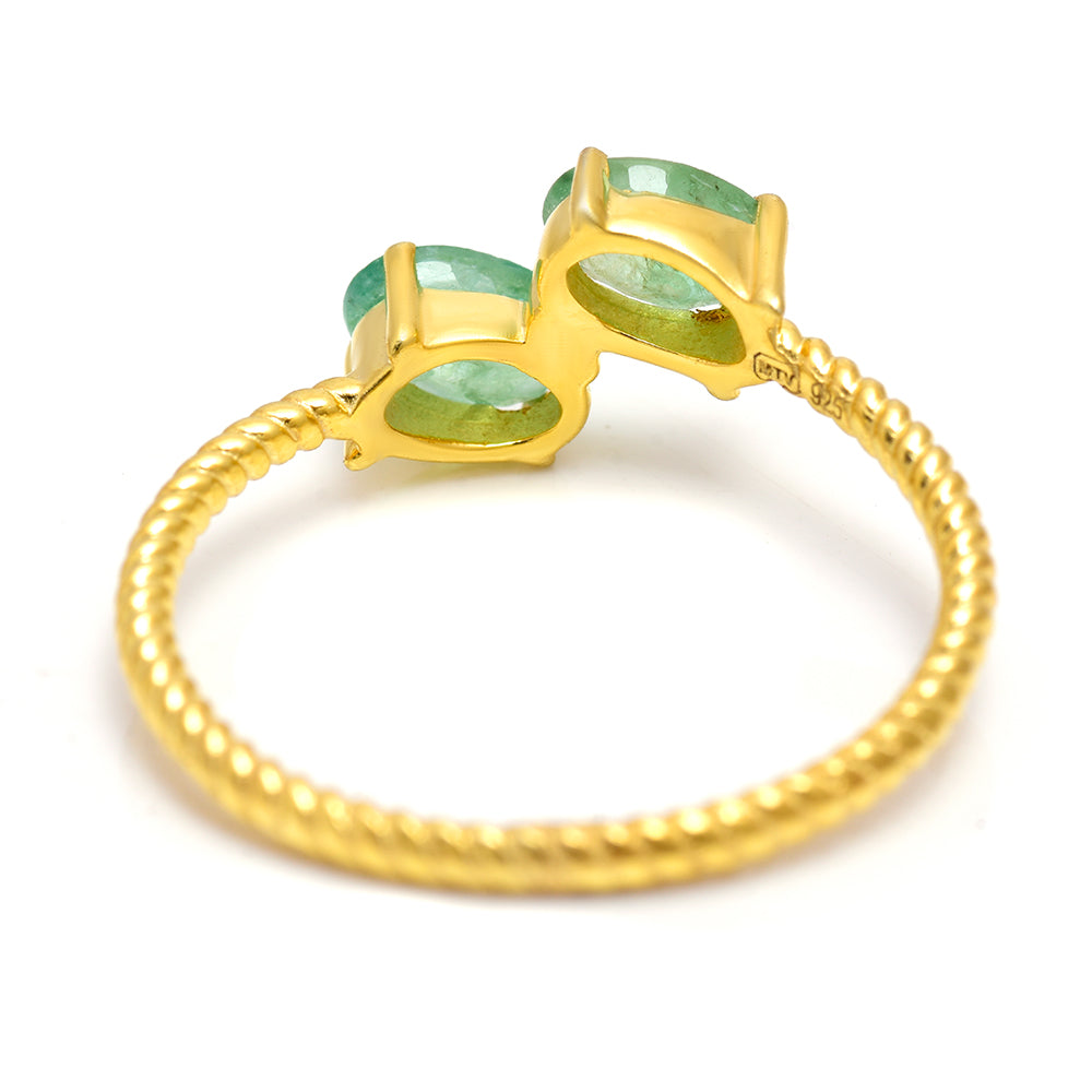 Anel de Prata com Banho de Ouro com Esmeralda do Brasil 2 