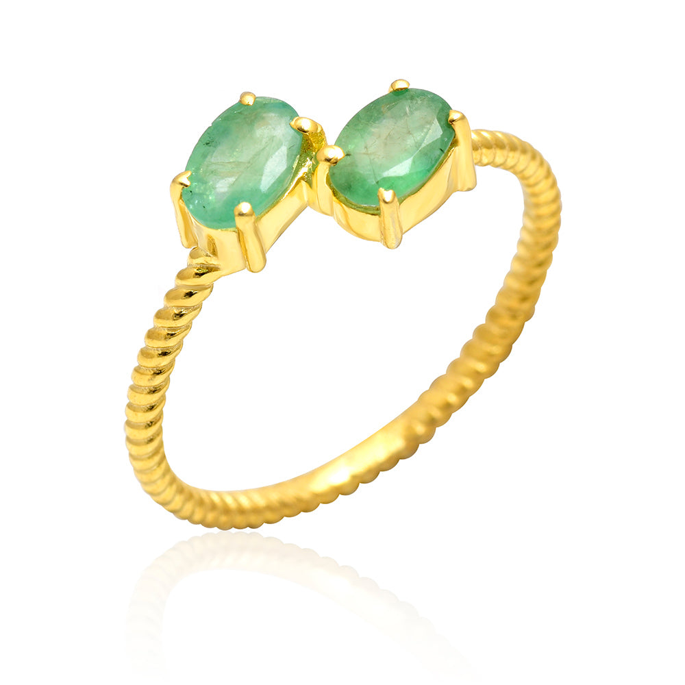 Anel de Prata com Banho de Ouro com Esmeralda do Brasil 4 