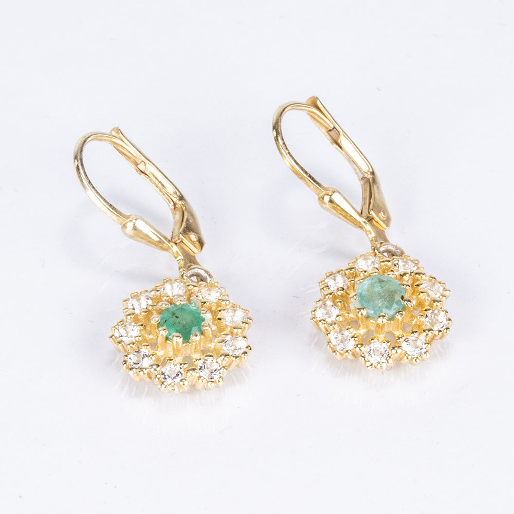 Brincos de Prata com Banho de Ouro com Esmeralda do Brasil e Topázio Branco 5 