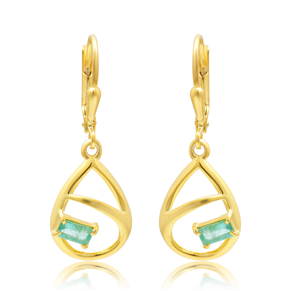 Brincos de Prata com Banho de Ouro com Esmeralda do Brasil 5 