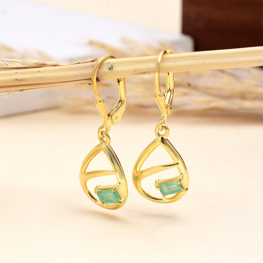 Brincos de Prata com Banho de Ouro com Esmeralda do Brasil 3 