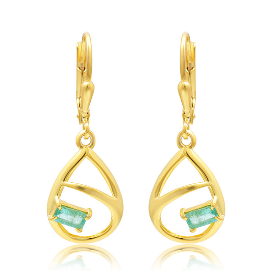 Brincos de Prata com Banho de Ouro com Esmeralda do Brasil