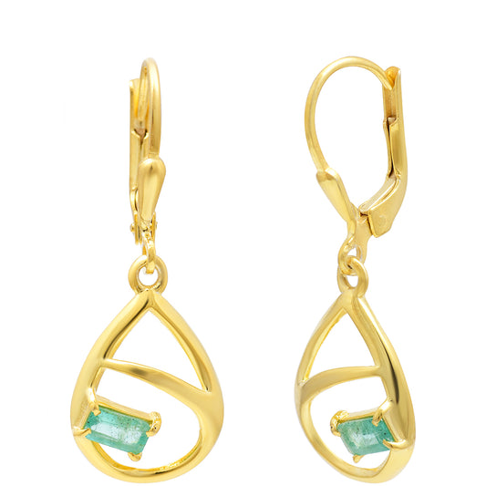 Brincos de Prata com Banho de Ouro com Esmeralda do Brasil