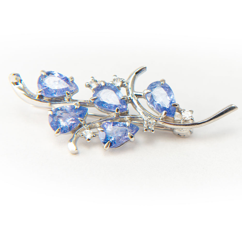 Alfinete de Prata com Tanzanite AAA e Topázio Branco 2 