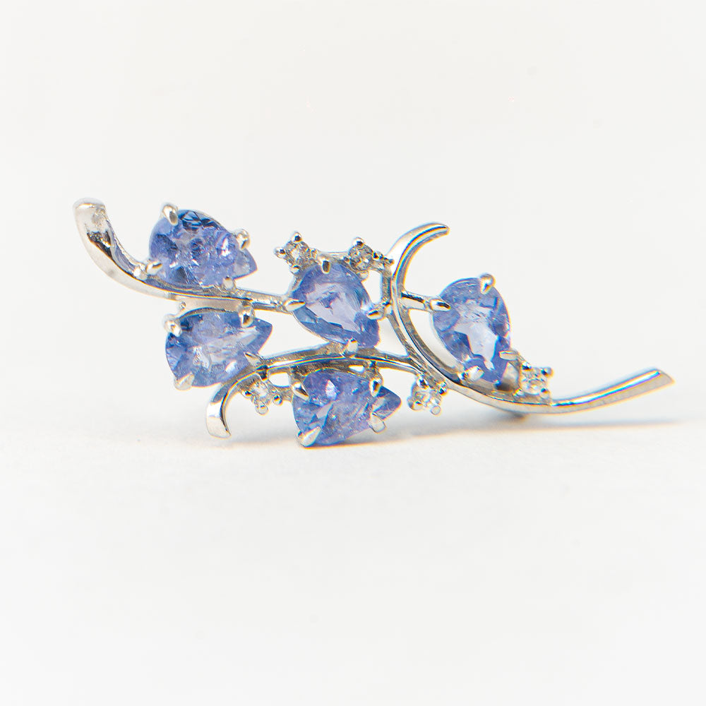 Alfinete de Prata com Tanzanite AAA e Topázio Branco 1 