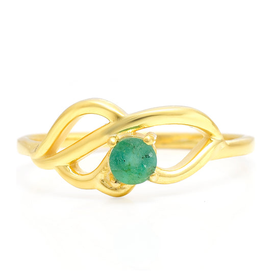 Anel de Prata com Banho de Ouro com Esmeralda do Brasil