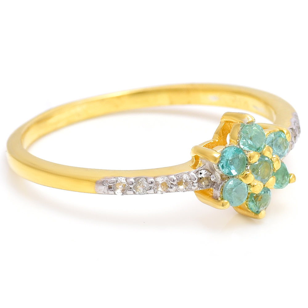 Anel de Prata com Banho de Ouro com Esmeralda do Brasil e Topázio Branco