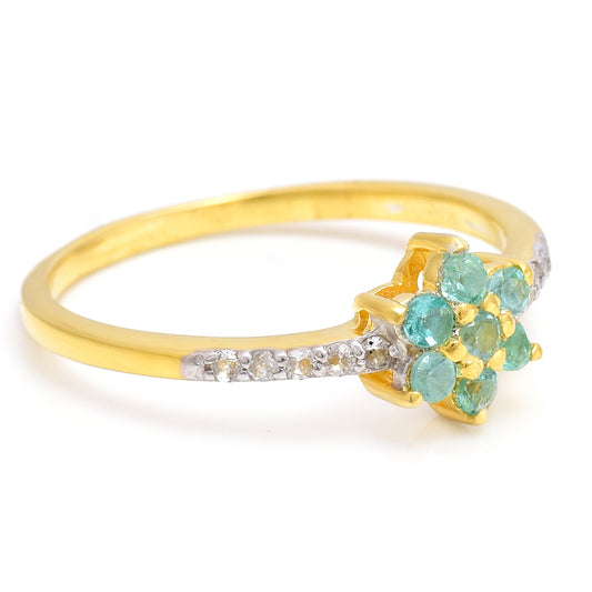 Anel de Prata com Banho de Ouro com Esmeralda do Brasil e Topázio Branco