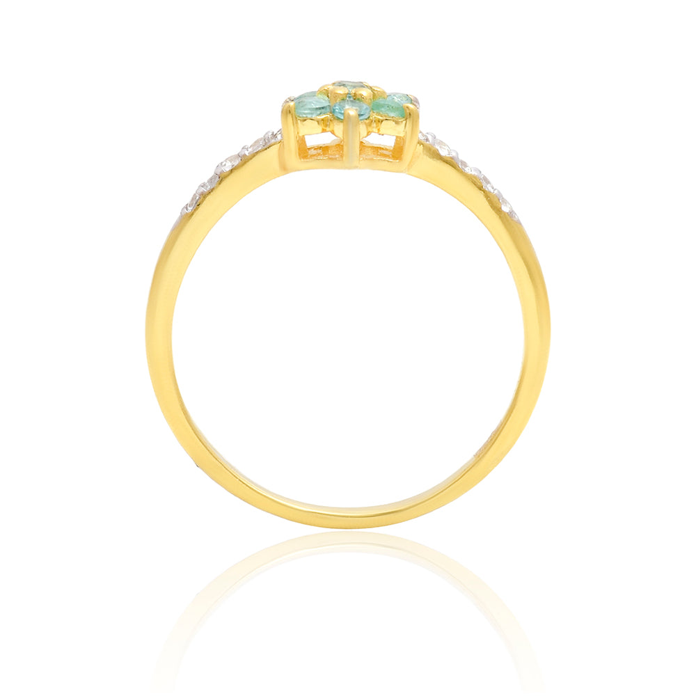 Anel de Prata com Banho de Ouro com Esmeralda do Brasil e Topázio Branco 4 