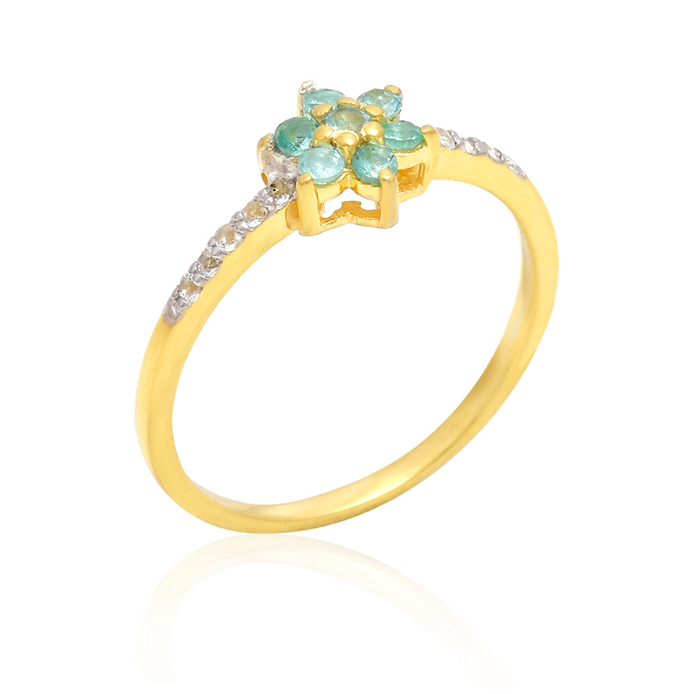 Anel de Prata com Banho de Ouro com Esmeralda do Brasil e Topázio Branco 8 