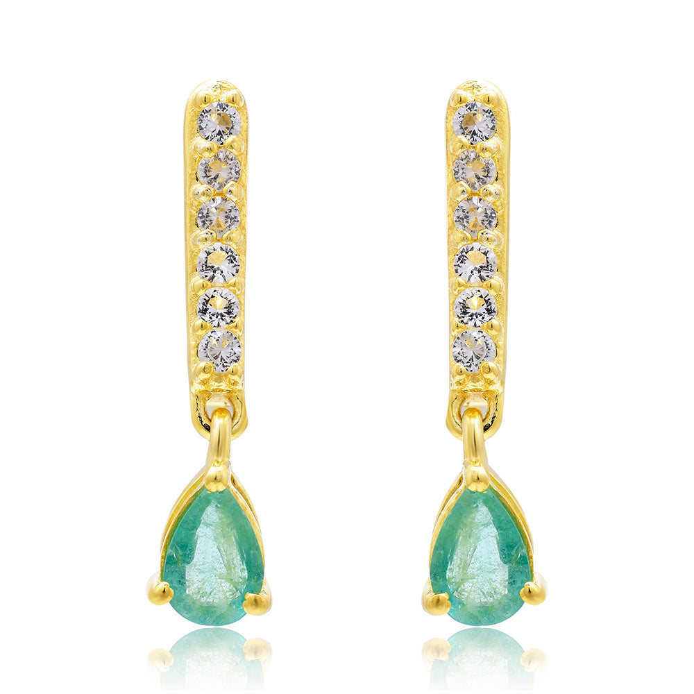 Brincos de Prata com Banho de Ouro com Esmeralda do Brasil e Topázio Branco 6 