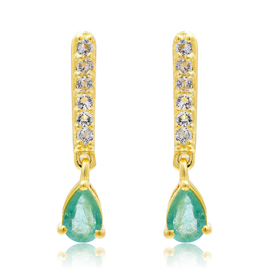 Brincos de Prata com Banho de Ouro com Esmeralda do Brasil e Topázio Branco