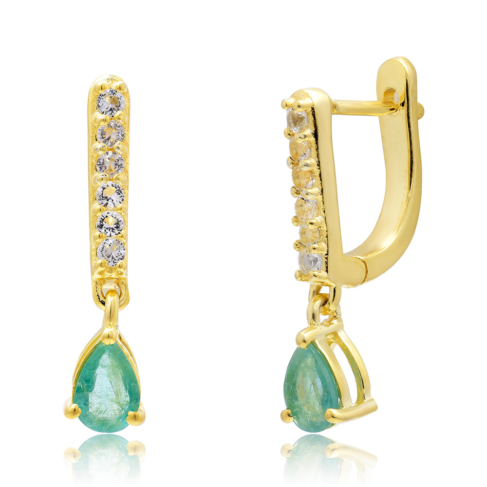 Brincos de Prata com Banho de Ouro com Esmeralda do Brasil e Topázio Branco 9 