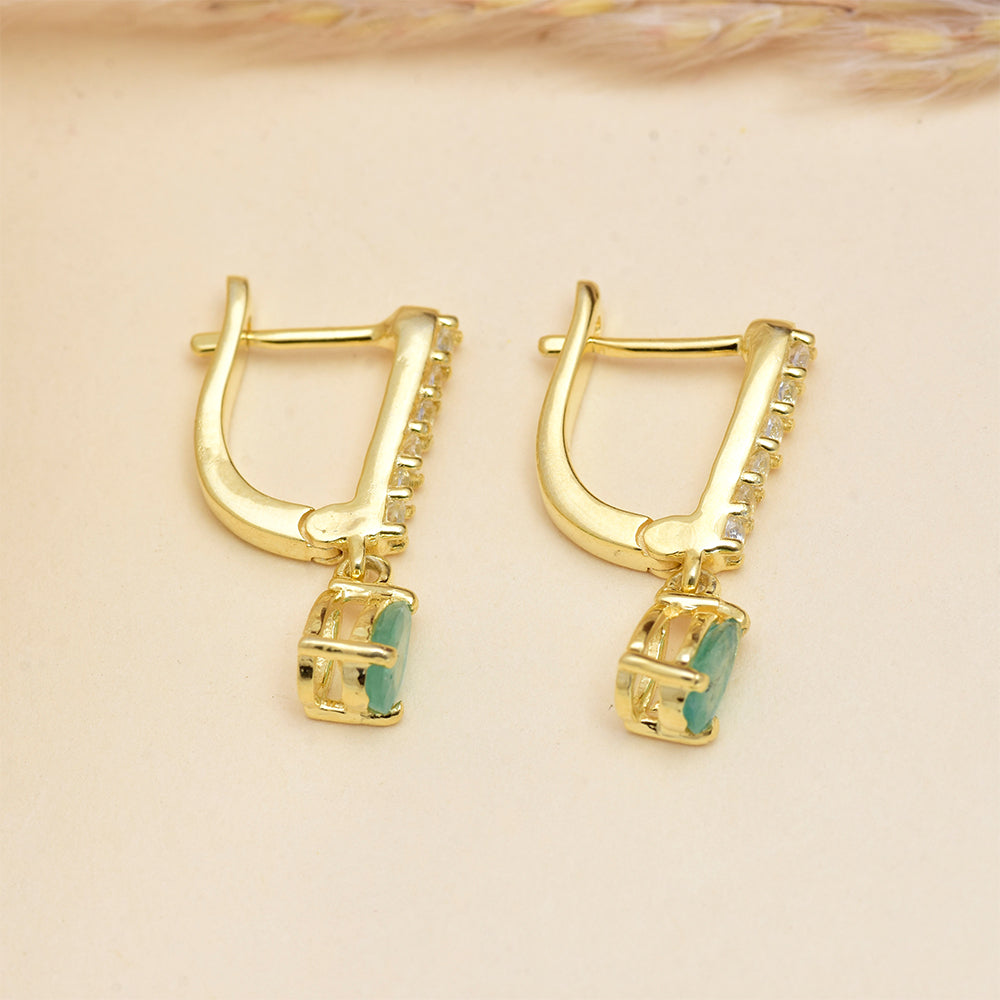 Brincos de Prata com Banho de Ouro com Esmeralda do Brasil e Topázio Branco