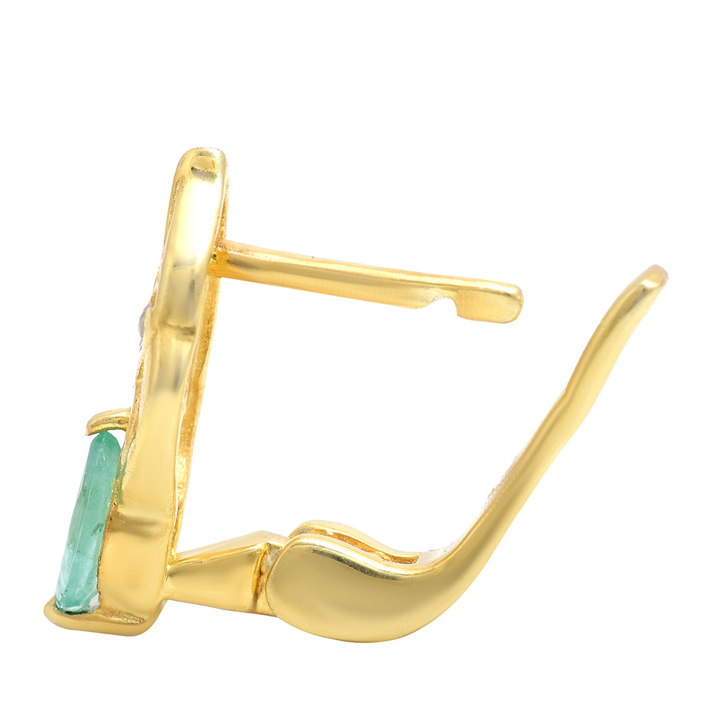 Brincos de Prata com Banho de Ouro com Esmeralda do Brasil e Topázio Branco 11 