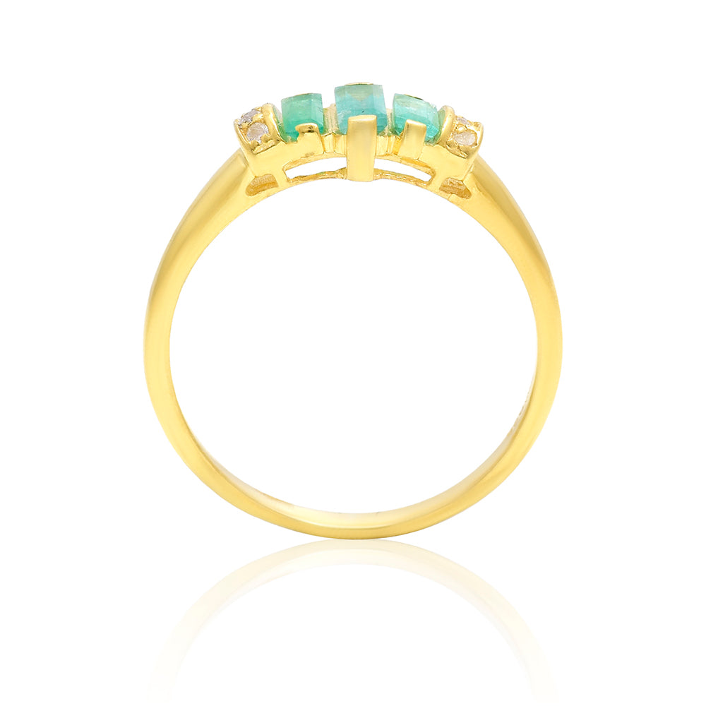 Anel de Prata com Banho de Ouro com Esmeralda do Brasil e Topázio Branco 7 