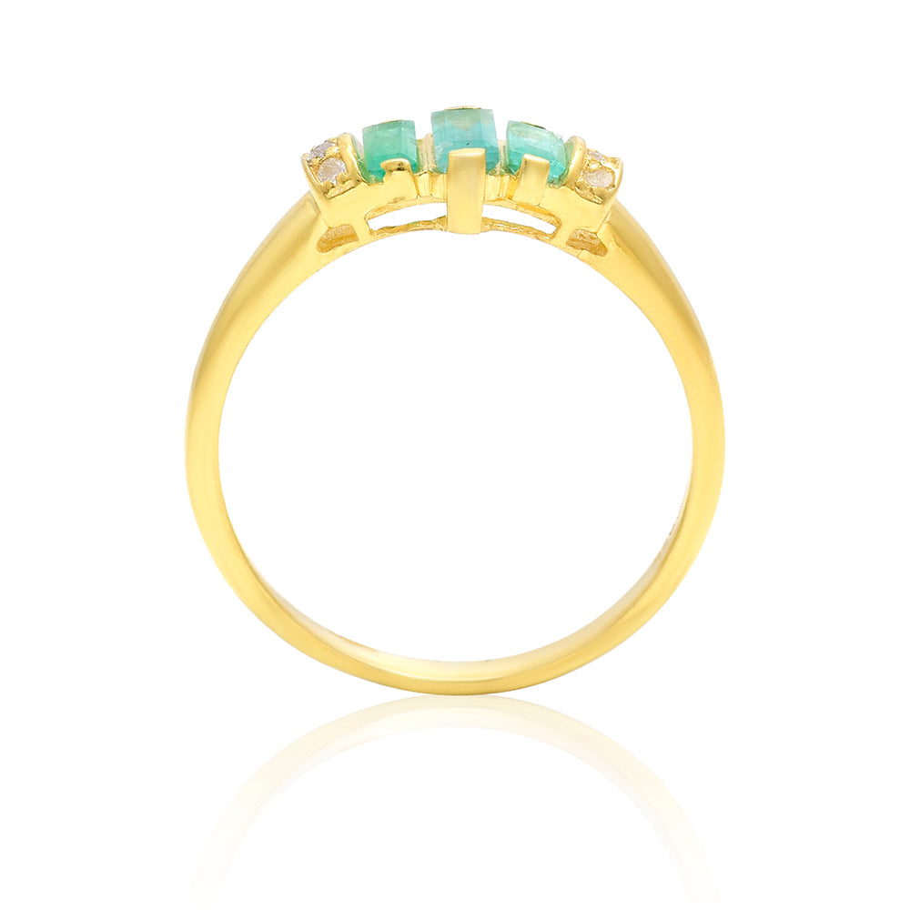 Anel de Prata com Banho de Ouro com Esmeralda do Brasil e Topázio Branco 4 