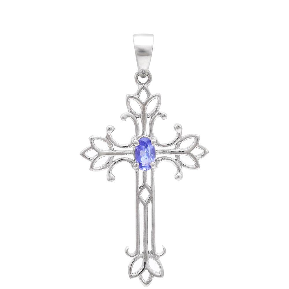 Cruz Pendente de Prata com Tanzanite AAA