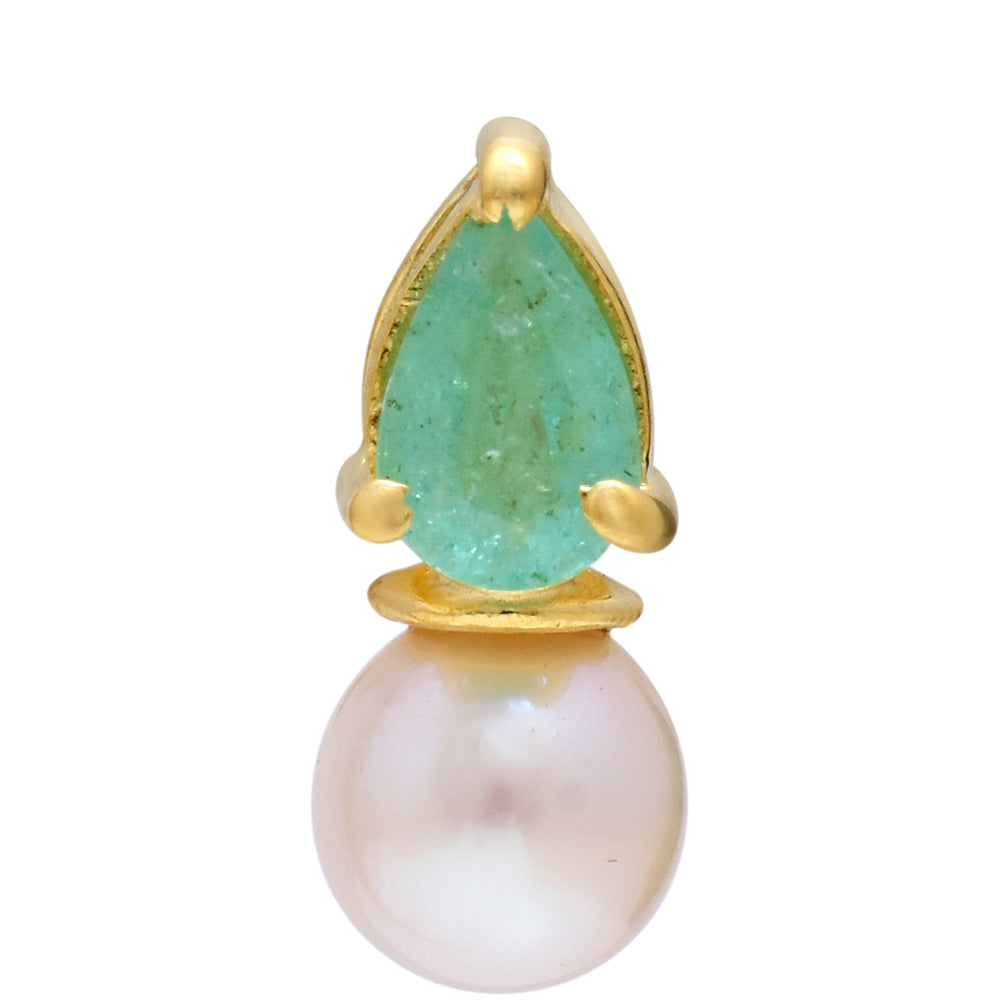 Pendente de Prata com Banho de Ouro com Esmeralda do Brasil e Pérola de Água Doce Branca 4 