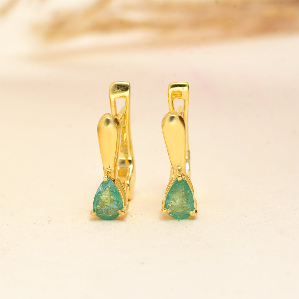 Brincos de Prata com Banho de Ouro com Esmeralda do Brasil 4 