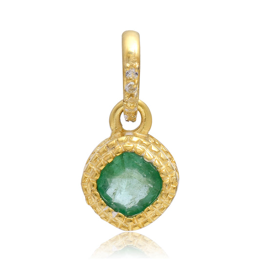 Pendente de Prata com Banho de Ouro com Esmeralda do Brasil e Topázio Branco