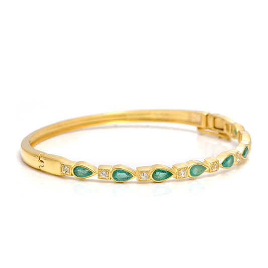 Pulseira de Prata com Banho de Ouro com Esmeralda do Brasil e Topázio Branco  Contraste: Cabeca de Veado (800)
