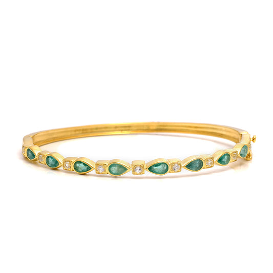 Pulseira de Prata com Banho de Ouro com Esmeralda do Brasil e Topázio Branco  Contraste: Cabeca de Veado (800)