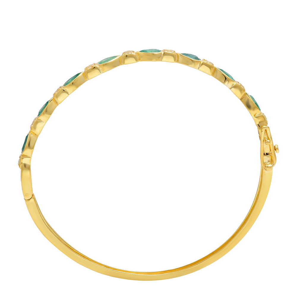 Pulseira de Prata com Banho de Ouro com Esmeralda do Brasil e Topázio Branco  Contraste: Cabeca de Veado (800)