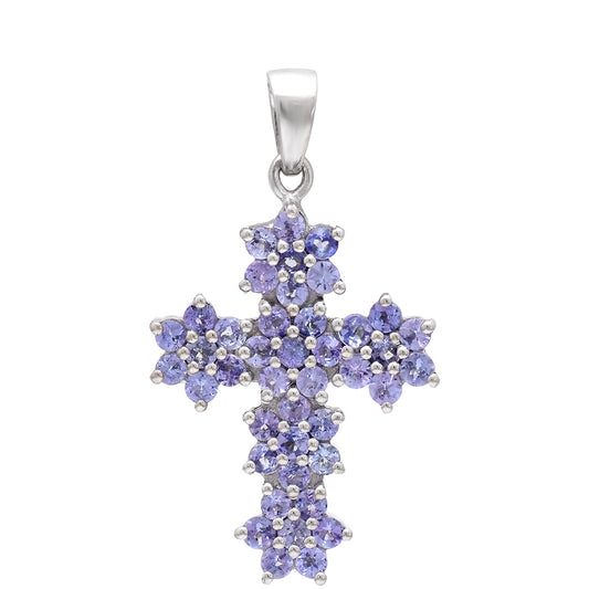 Cruz Pendente de Prata com Tanzanite AAA