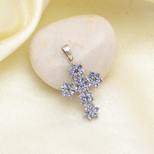 Cruz Pendente de Prata com Tanzanite AAA