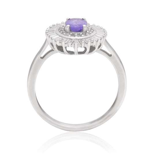 Anel de Prata com Tanzanite AAA e Topázio Branco  Contraste: Cabeca de Veado (800)